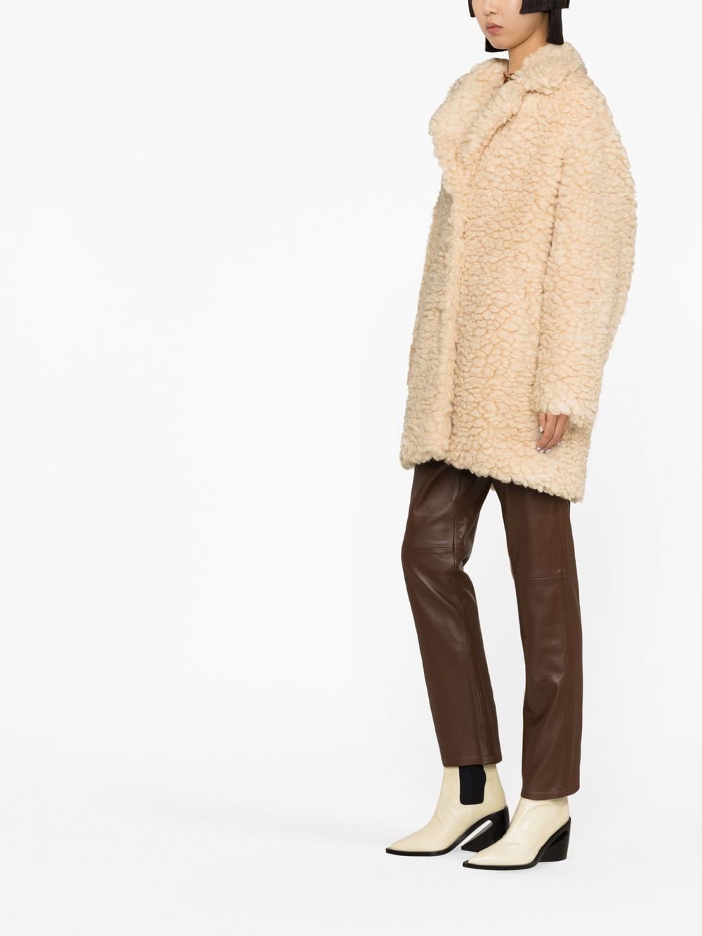 single-breasted faux-shearling coat