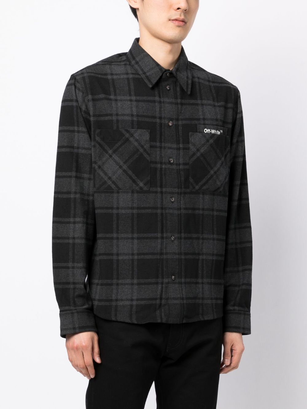 Arrow-print check flannel shirt