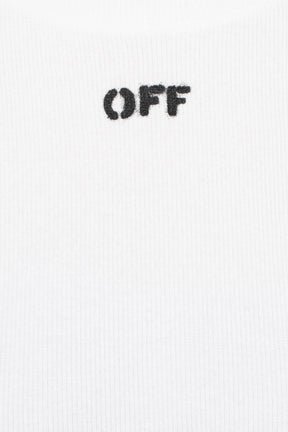 OFF STAMP RIBBED CROPPED TEE / WHT BLK
