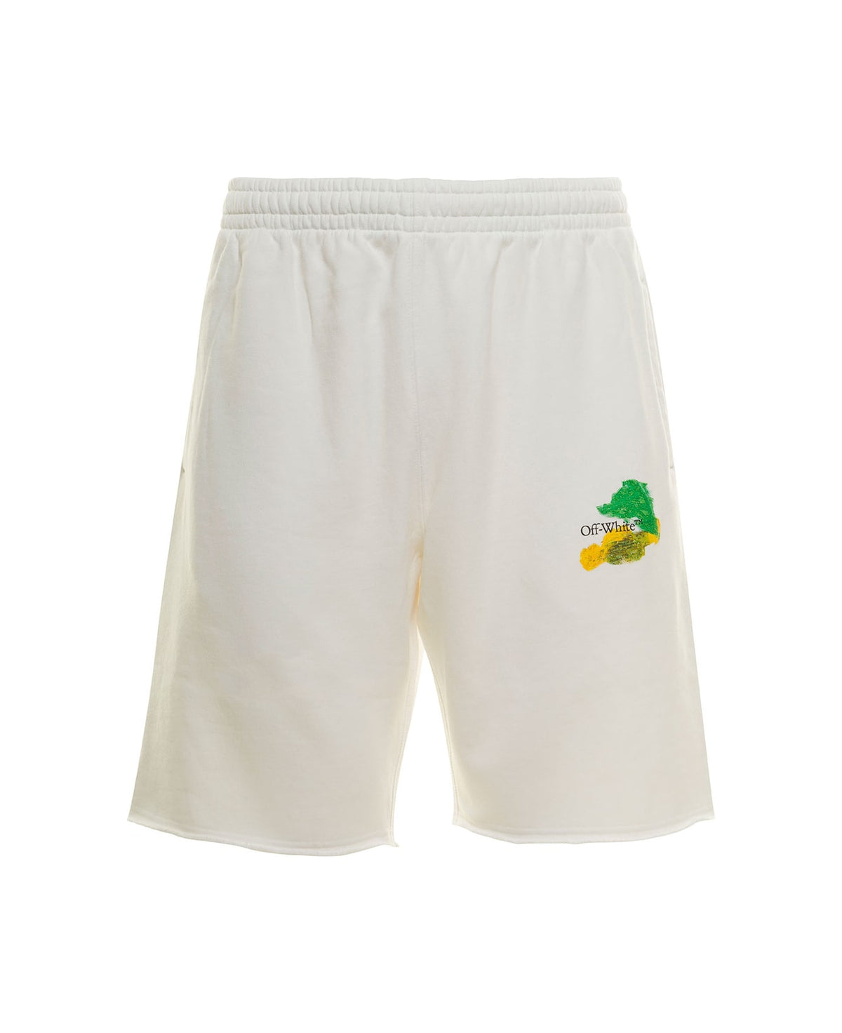 White Shorts With Brush Logo And Arrow Print In Cotton Man