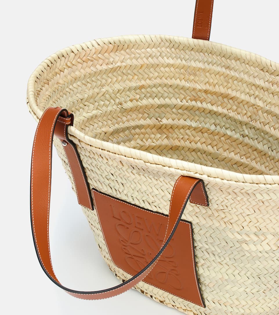 Large leather-trimmed basket tote