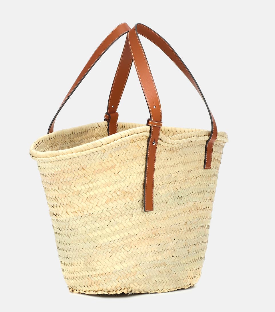 Large leather-trimmed basket tote