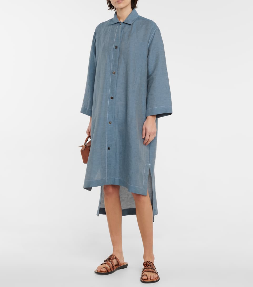 Linen-blend midi shirt dress