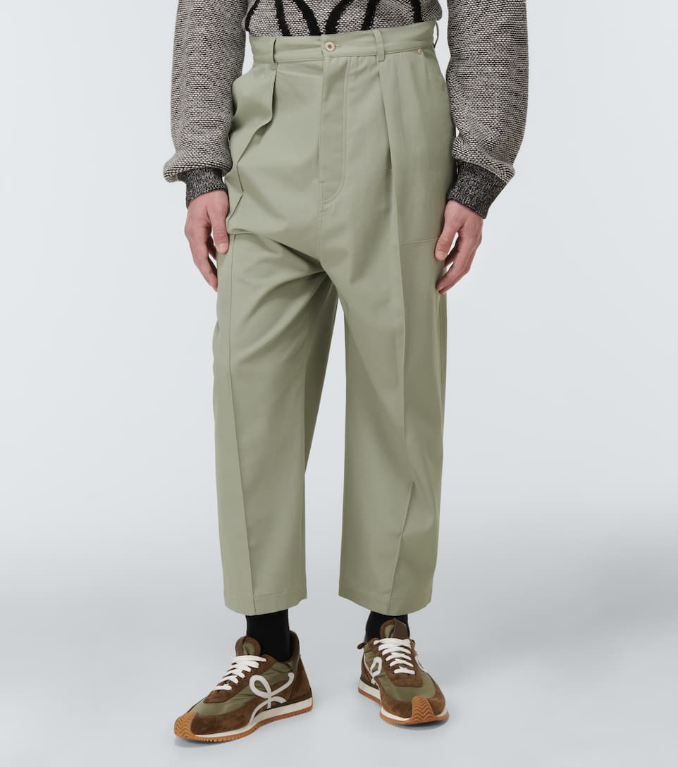 Pleated wide-leg cotton pants