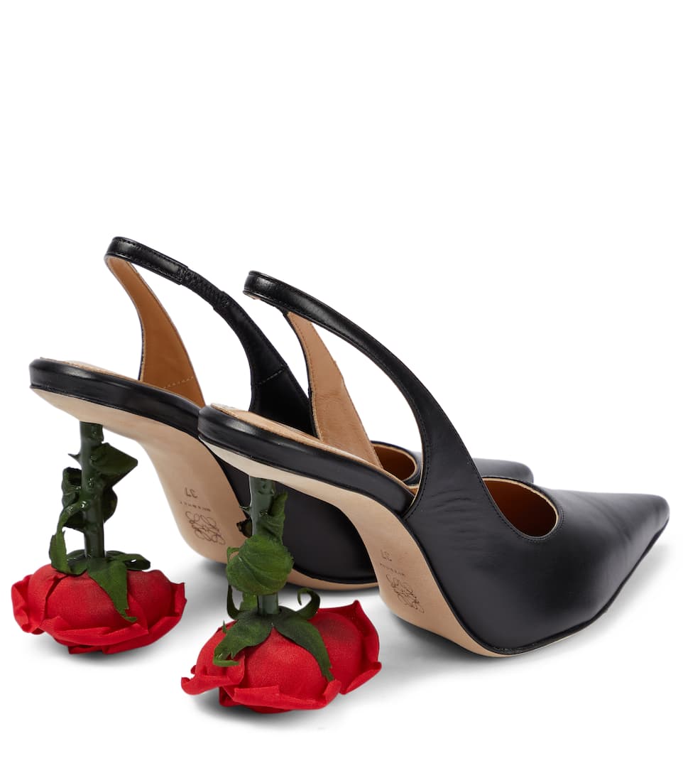 Rose-heeled leather slingback pumps