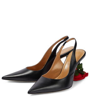 Rose-heeled leather slingback pumps