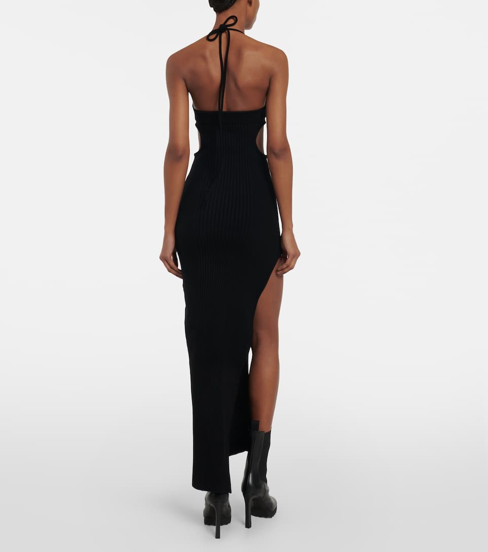 Cutout ribbed-knit gown