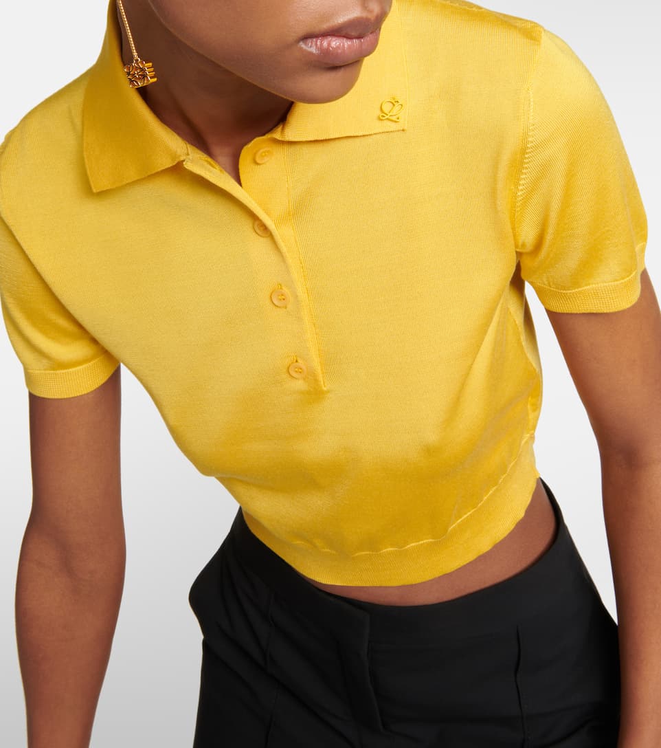 Cropped silk-blend polo shirt