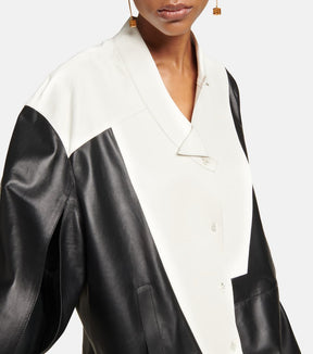 Asymmetric paneled leather shirt minidress