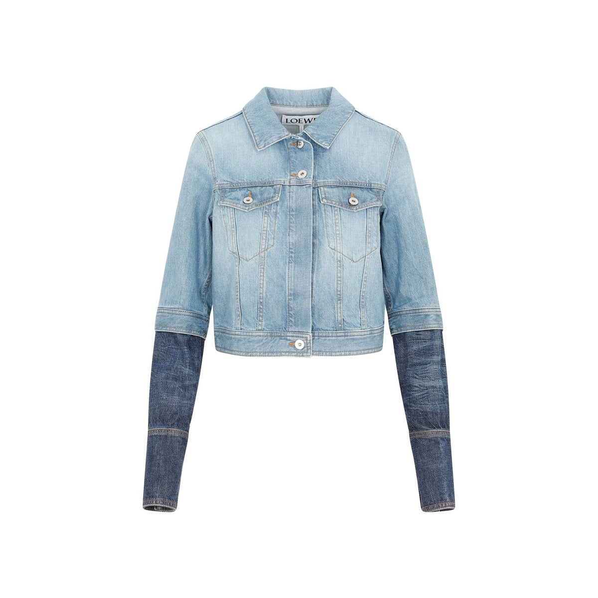 Loewe Two-Toned Cropped Buttoned Denim Jacket