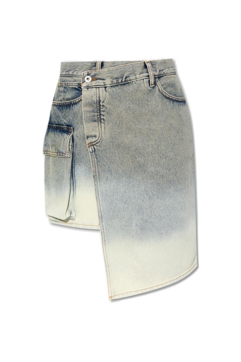 Off-White Button Detailed Asymmetric Denim Skirt