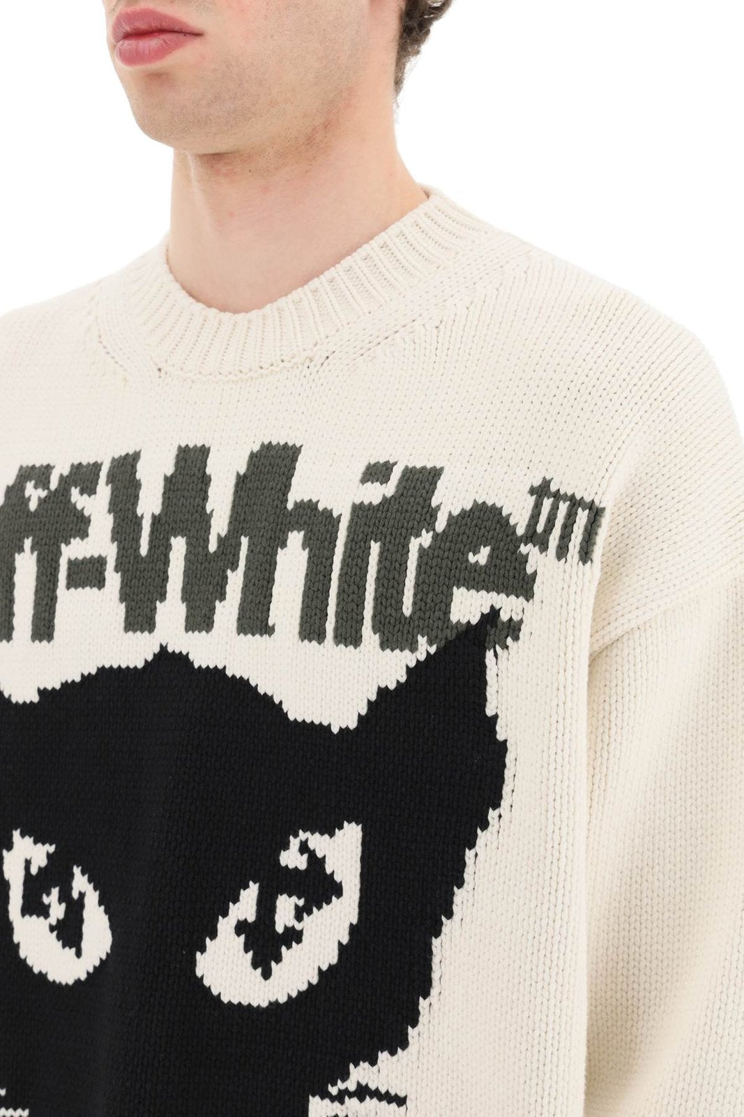 Off-White Intarsia-Knit Crewneck Long-Sleeved Jumper