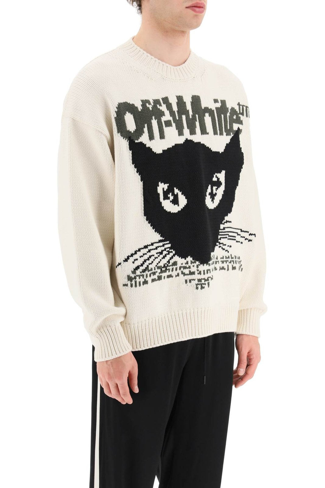 Off-White Intarsia-Knit Crewneck Long-Sleeved Jumper