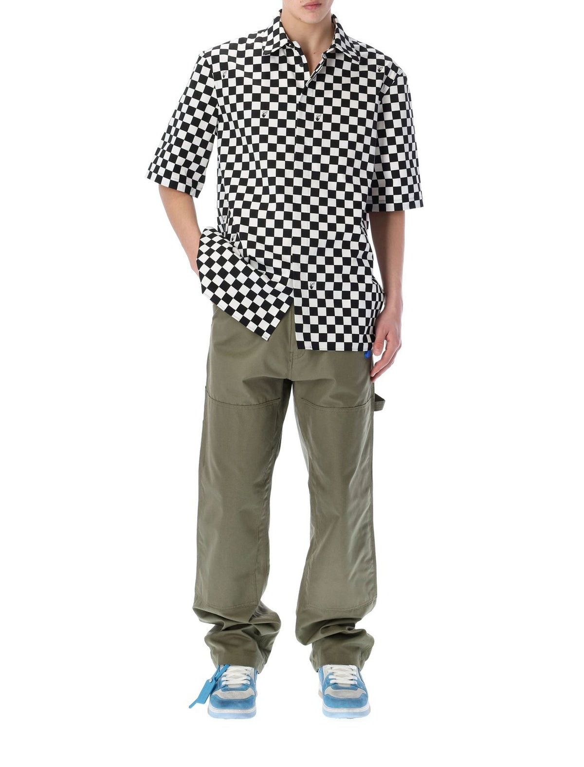 Off-White Check Pattern Short-Sleeved Shirt