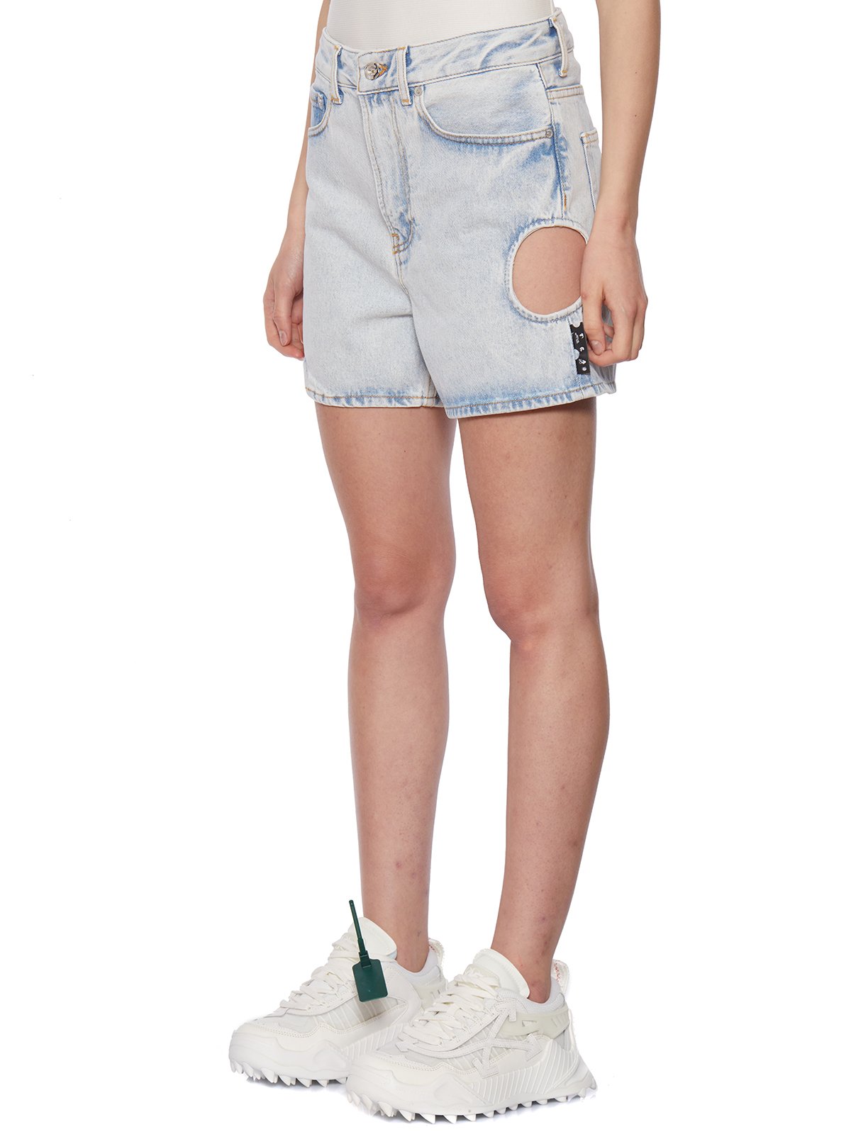 Off-White Cut-Out Button Detailed Denim Shorts