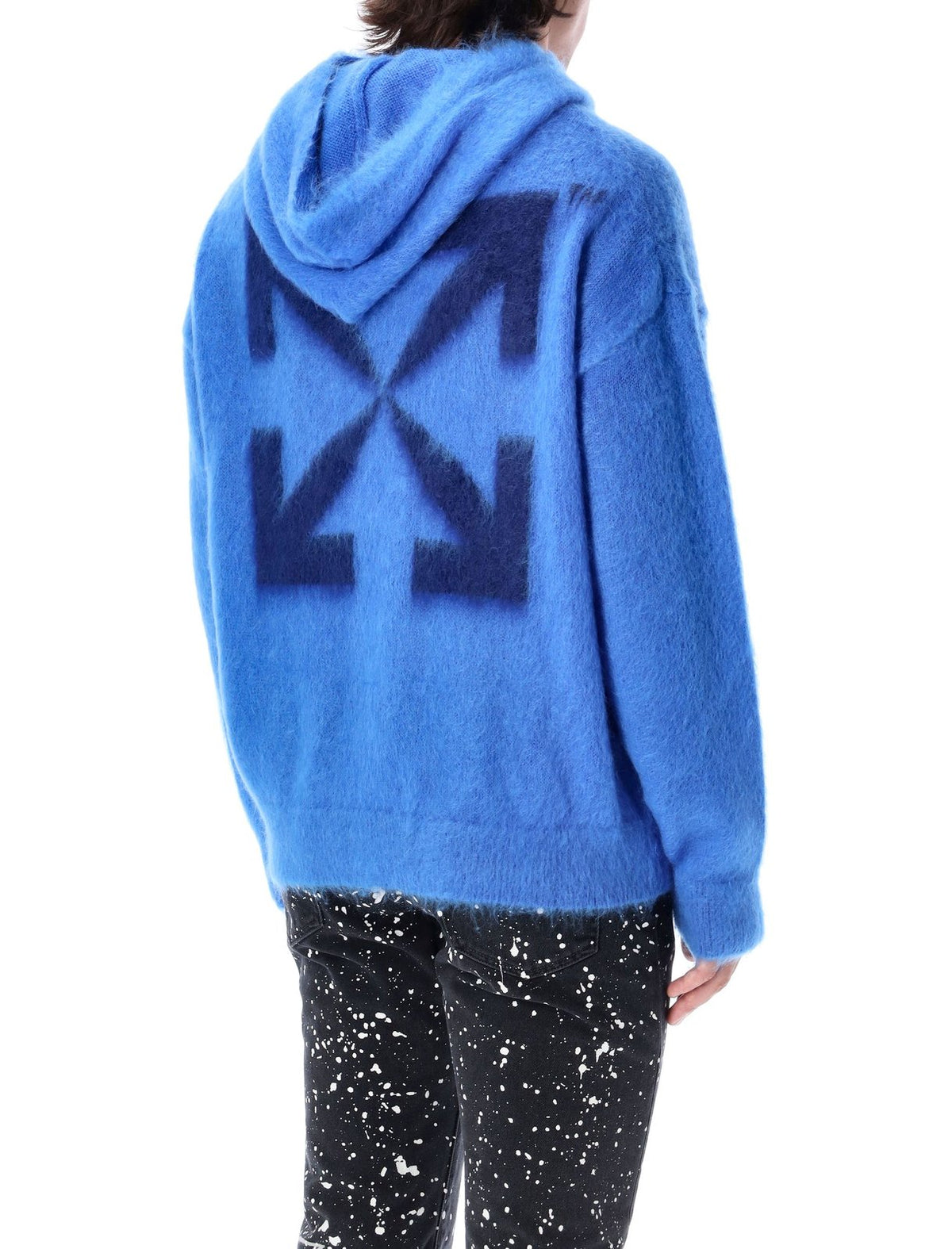 Off-White Drawstring Long-Sleeved Knitted Hoodie
