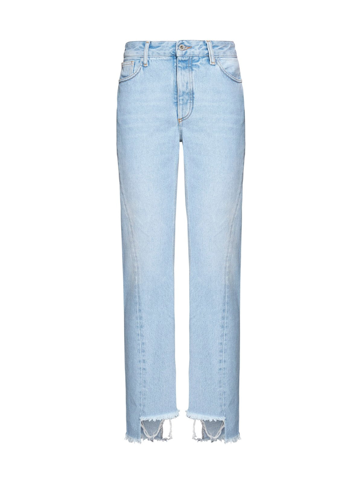Off-White Frayed-Edge Straight Leg Skinny Jeans