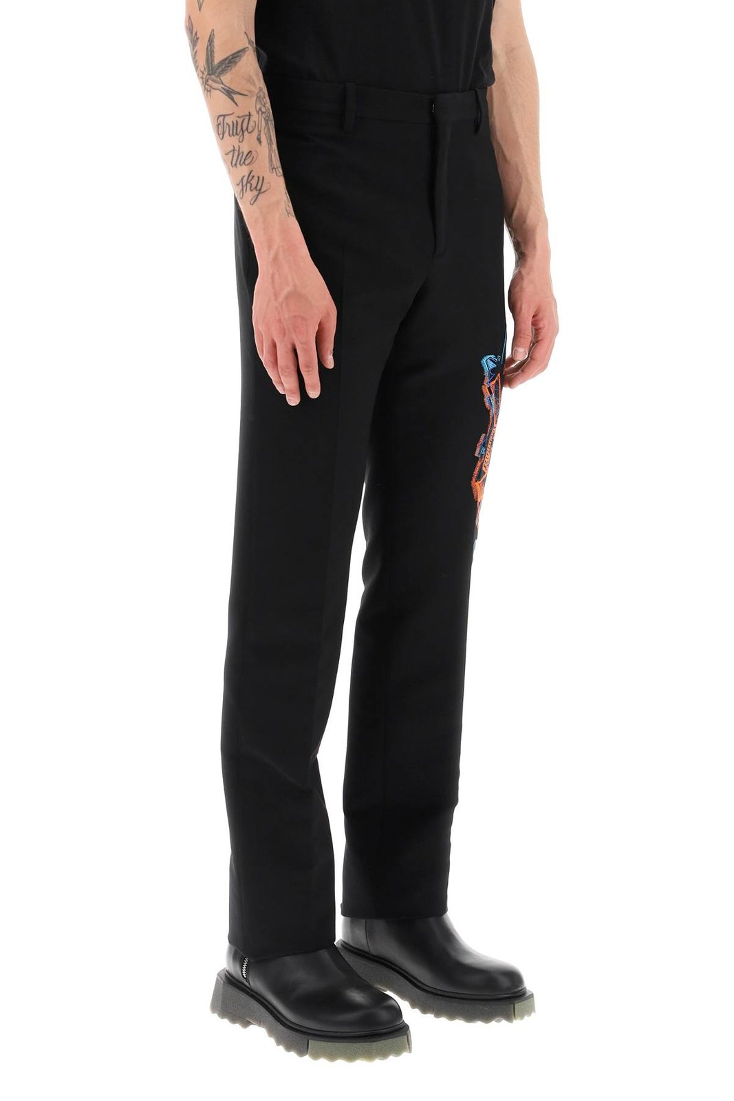 Off-White Logo Embroidered Straight Leg Trousers