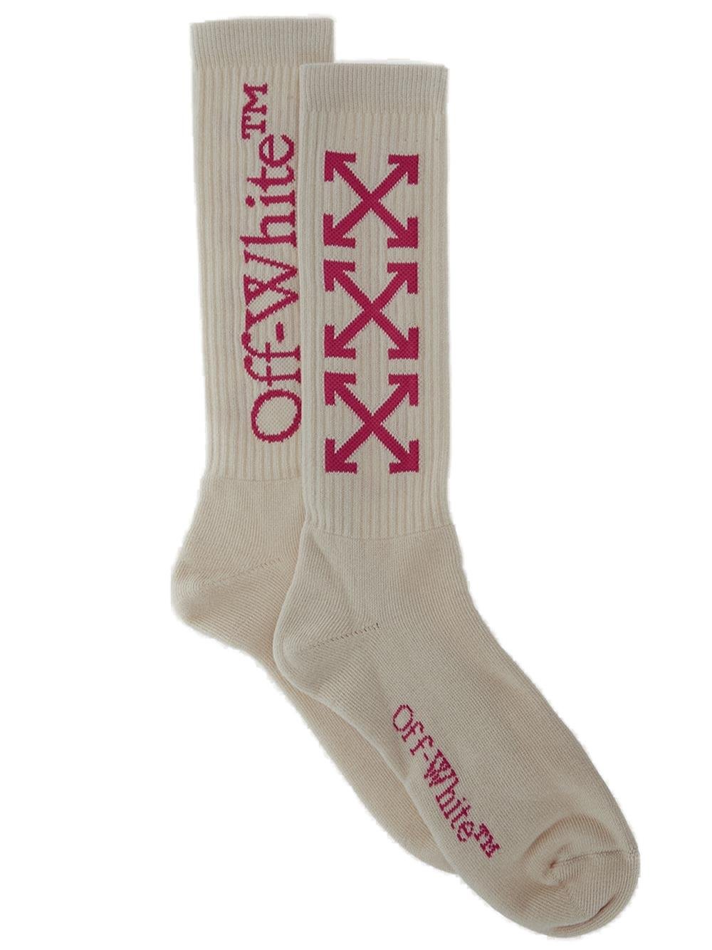 Off-White Logo Intarsia Ribbed Knit Socks