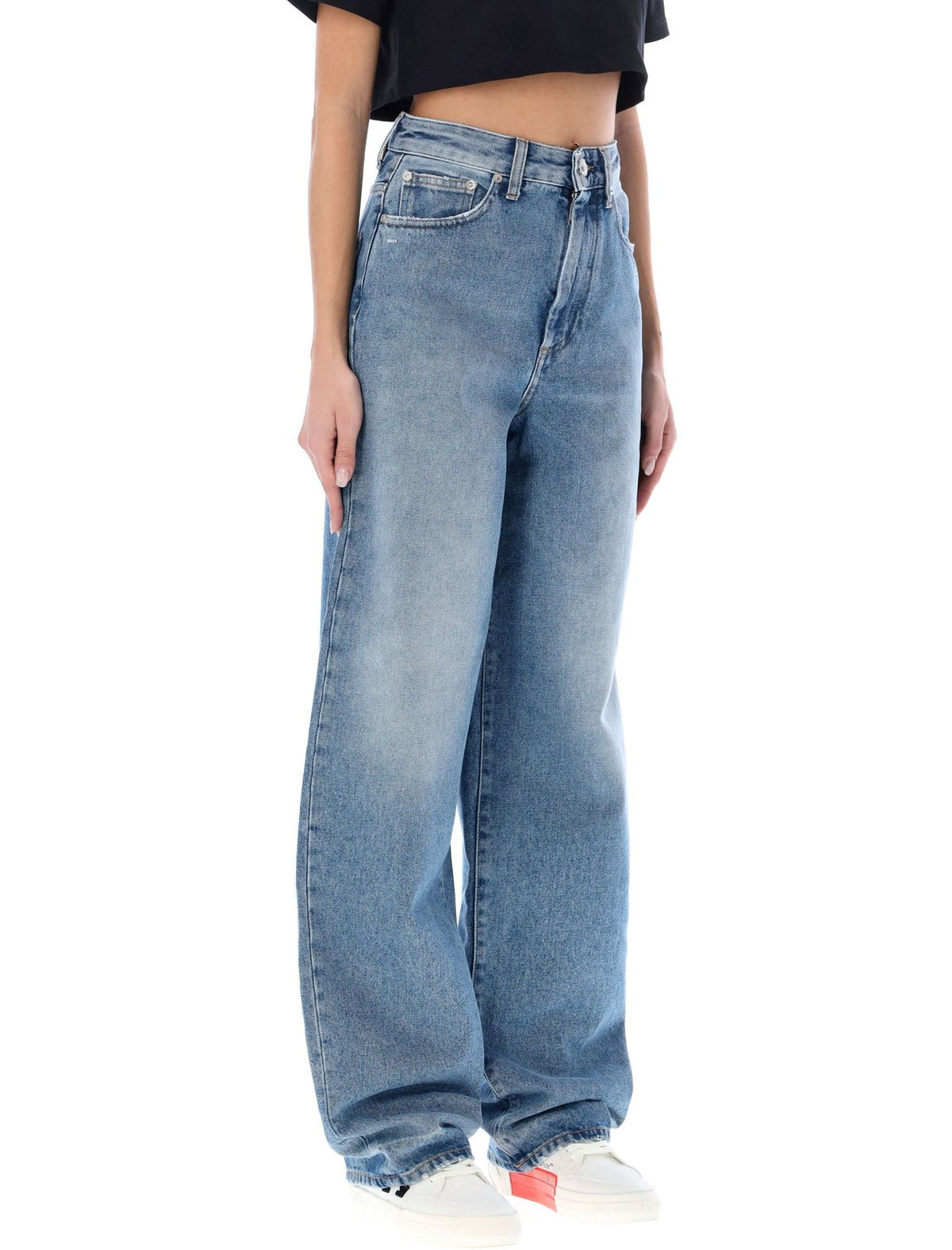 Off-White Logo Printed Wide Leg Jeans