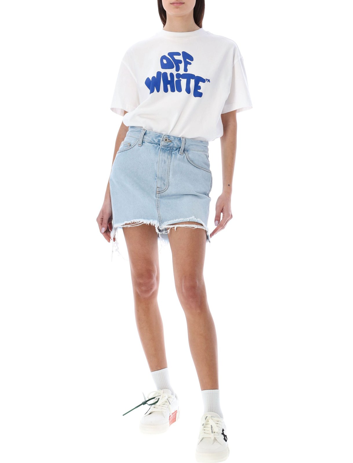 Off-White Distressed Denim Mini Skirt