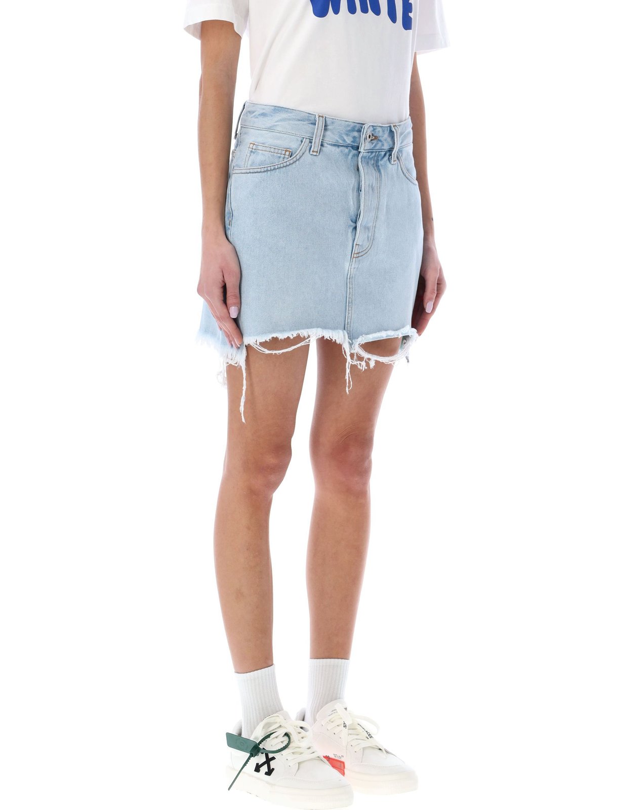 Off-White Distressed Denim Mini Skirt