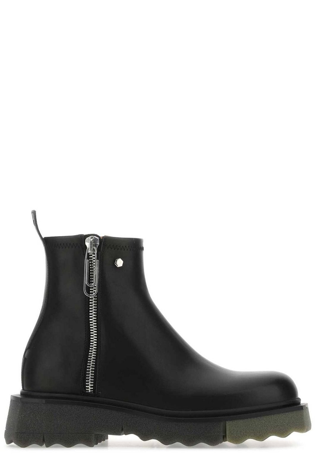 Off-White Round Toe Zip-Up Ankle Boots