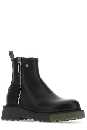 Off-White Round Toe Zip-Up Ankle Boots
