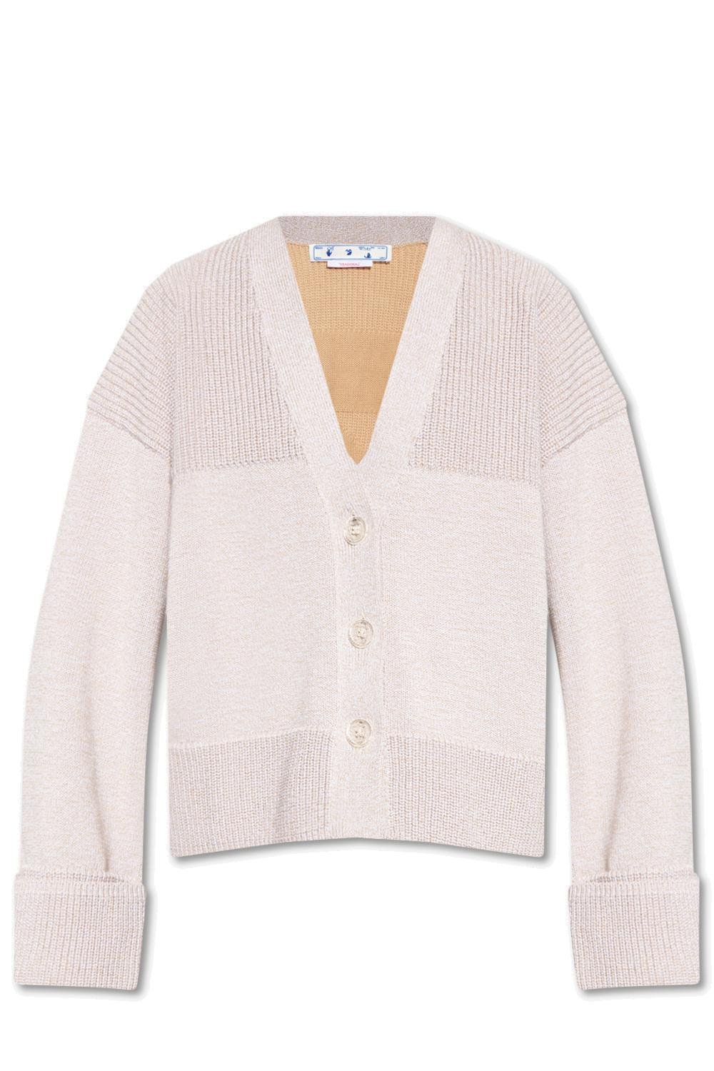 Off-White V-Neck Buttoned Knitted Cardigan